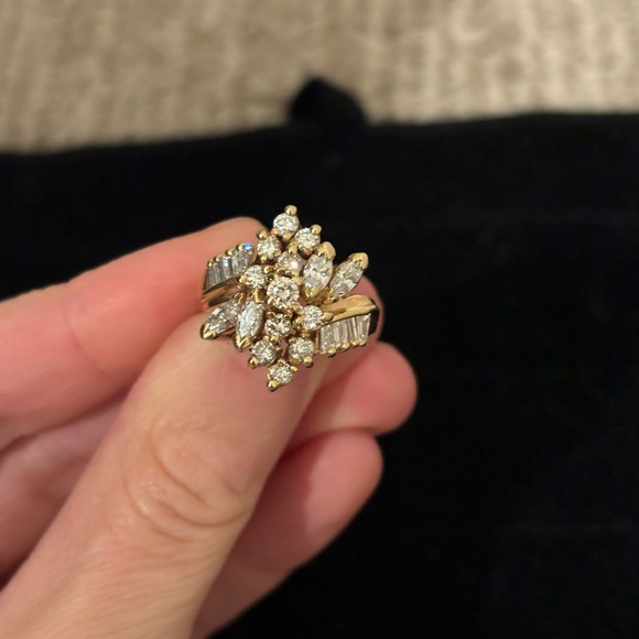 Size 5 14k yellow gold diamond cluster ring, 1.15ct total, APPRAISED - Picture 9 of 14